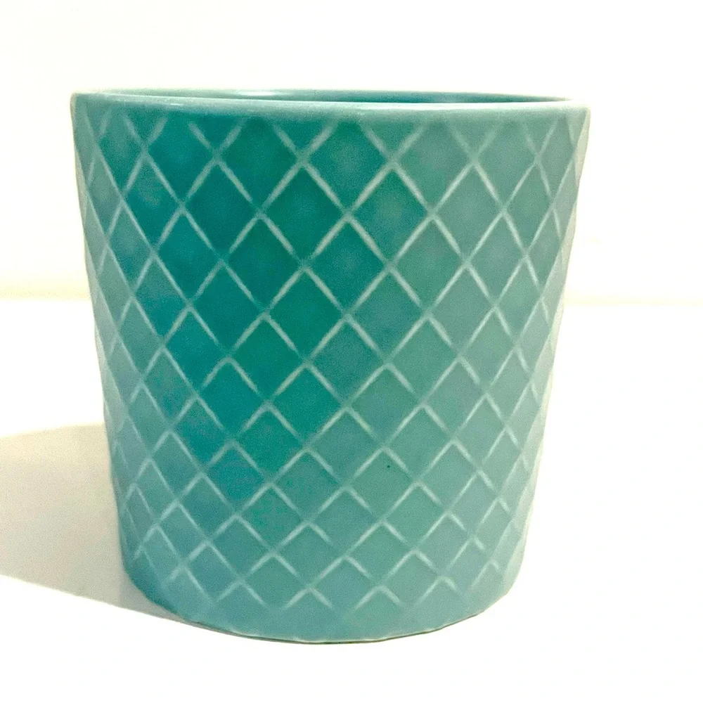 IKEA Ceramic Teal Diamond-Pattern Textured Mug